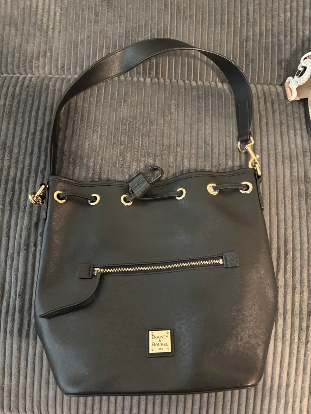 Dooney & Bourke Black Drawstring Shoulder Bag with Gold Hardware